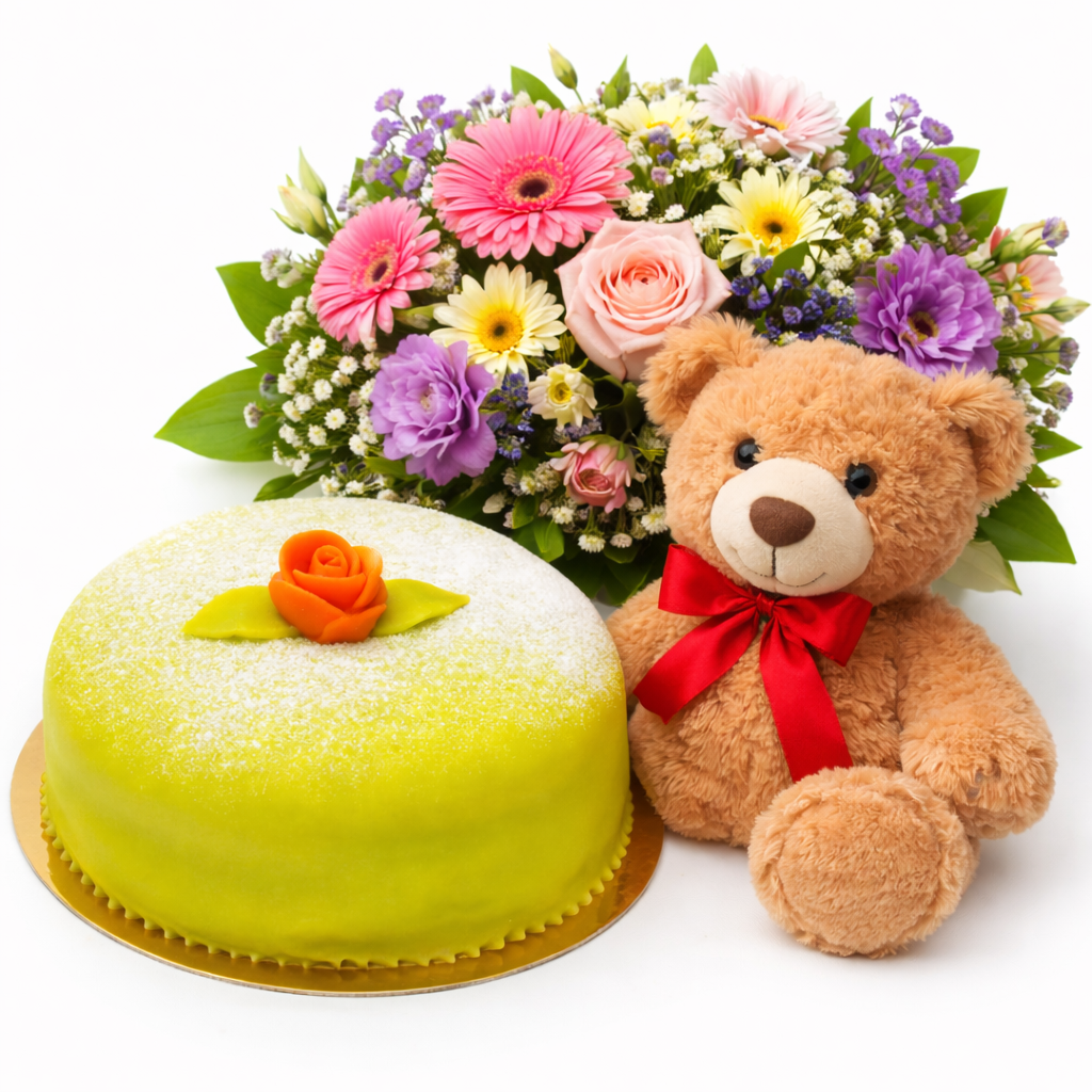 Princess Cake, Teddy & Flower Gift Set (Only in Stockholm)