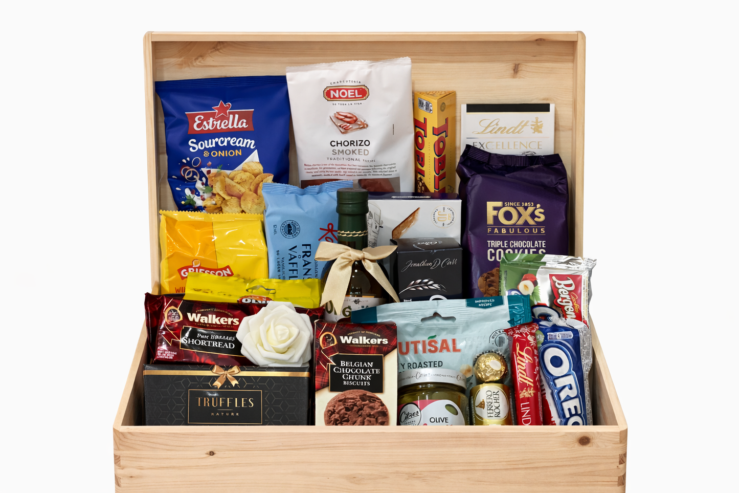 Stor presentkorg med delikatesser