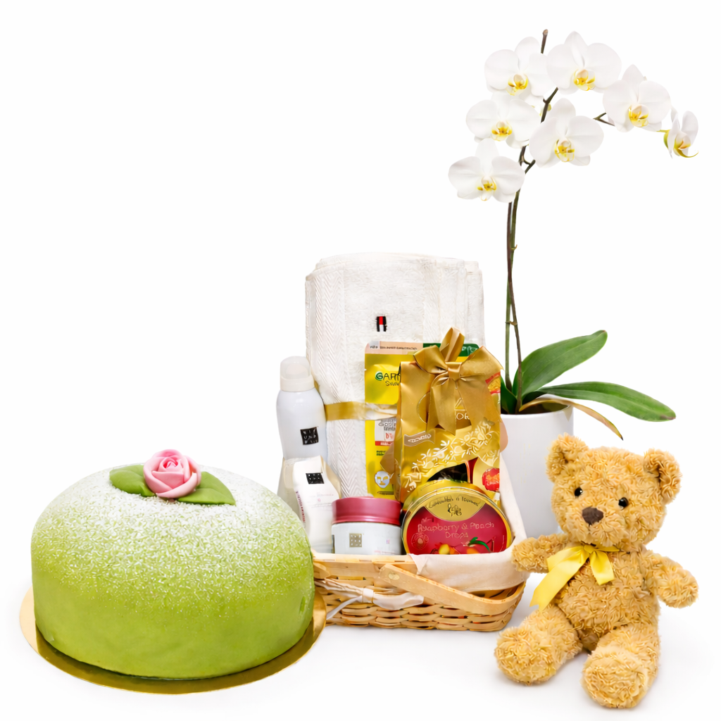 3 Gifts: Chocolate Cake, Orchid & Teddy Luxury Gift Basket (Only Stockholm)