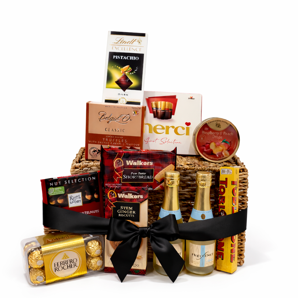 Lyxig choklad- och mousserande presentkorg